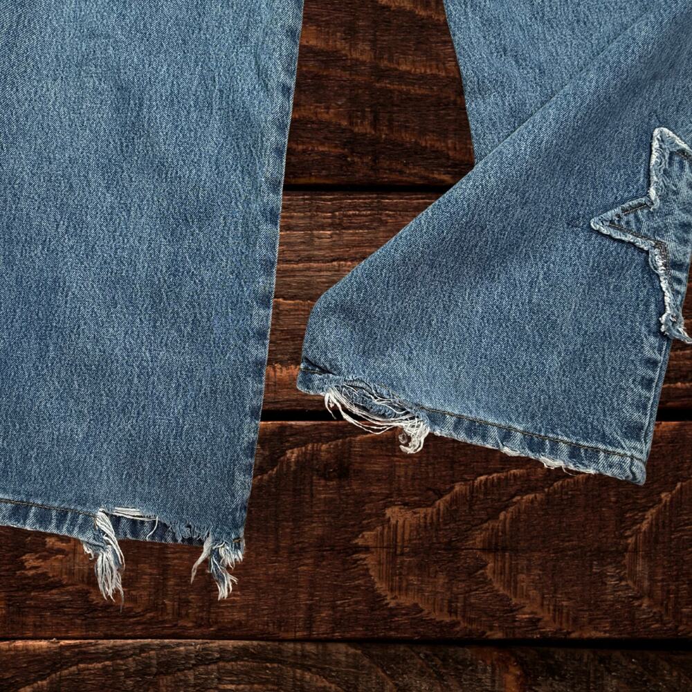 Disclosure Y2K Wide Leg Distressed Star Patch Denim Jeans Medium Wash 27 - Picture 6 of 10